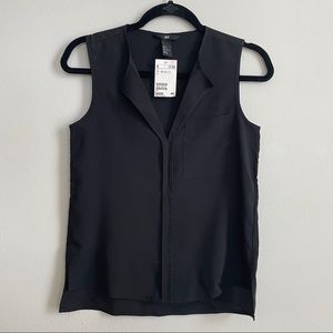 H&M Women’s Black Pleated Sleeveless V Neck Top SM